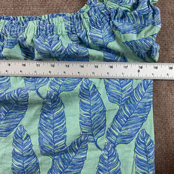 Vineyard Vines Dress Womens XS Blue Green Palm Leaf Linen Cotton Off Shoulder - Picture 4 of 5